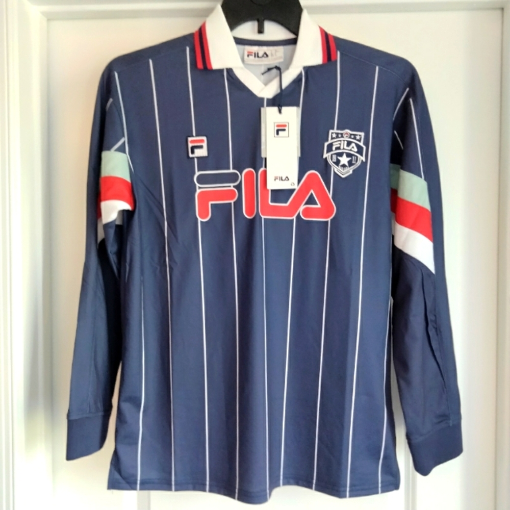 NWT S Fila Zorra Blue Pinstripe Logo Soccer Goalie Shirt